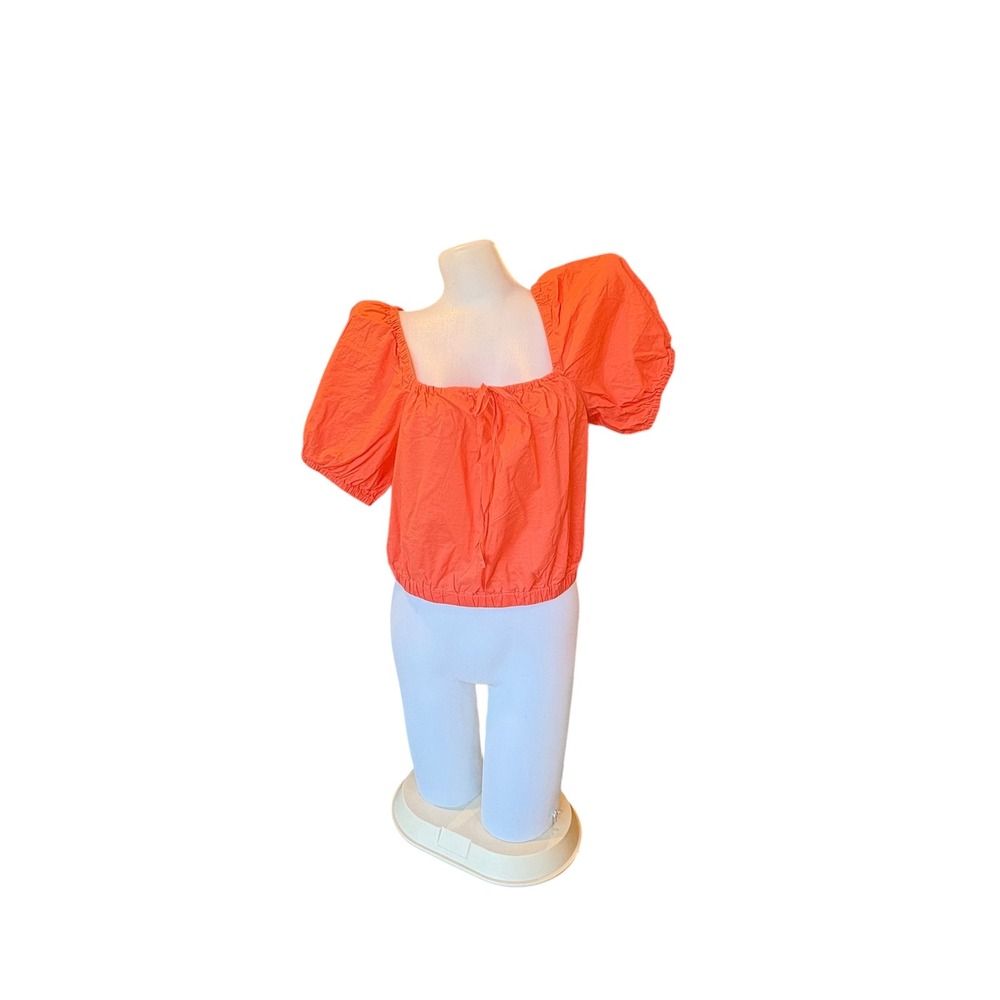 Autumn Orange Whimsigoth Square Neck Crop Top Medium Milkmaid Puff‎ Sleeve Boho
